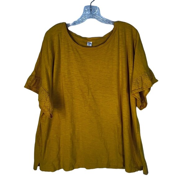 Old Navy Lace Ruffle Shirt Womens Size XXL Yellow Casual - Picture 1 of 7